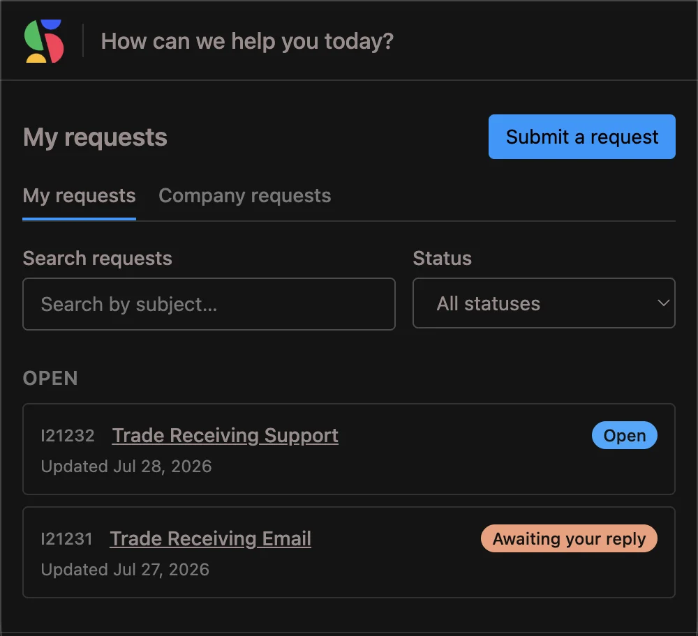 DevStride Service Desk: the customer support portal where requesters submit and track their requests